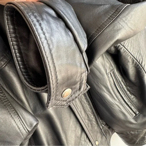 Vintage 80s 90s Oversized Leather Bomber Jacket Mens M Black Classic Moto Y2K - Picture 11 of 12